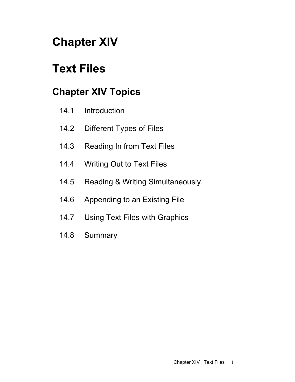 Chapter XIV Topics