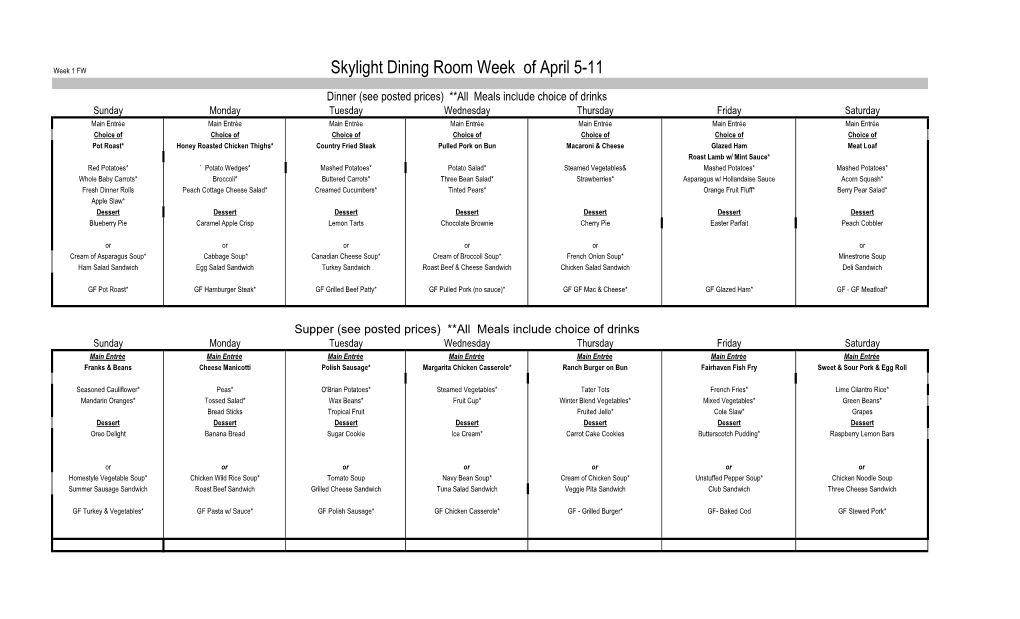 Skylight Dining Room Week of April 5-11