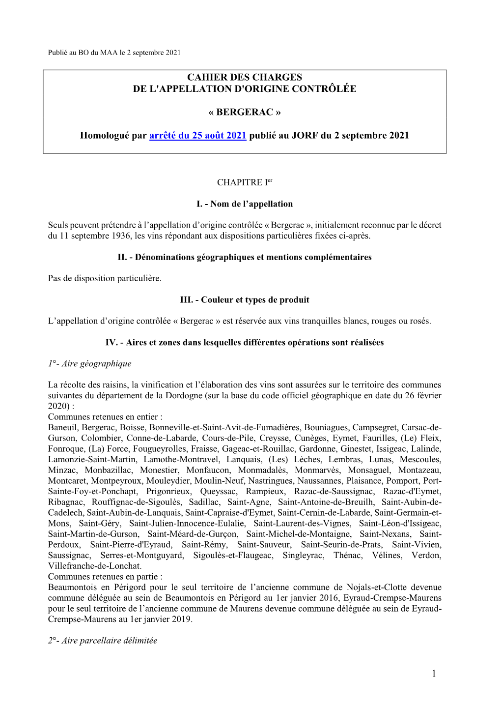 BERGERAC » Homologué Par Arrêté Du 25 Août 2021 Publié Au