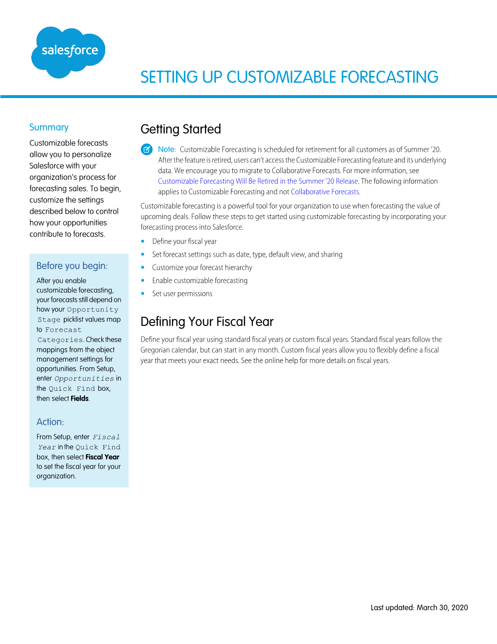 Setting up Customizable Forecasting