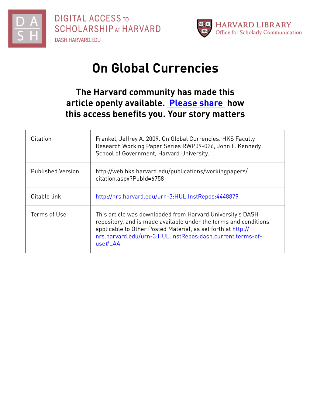 On Global Currencies