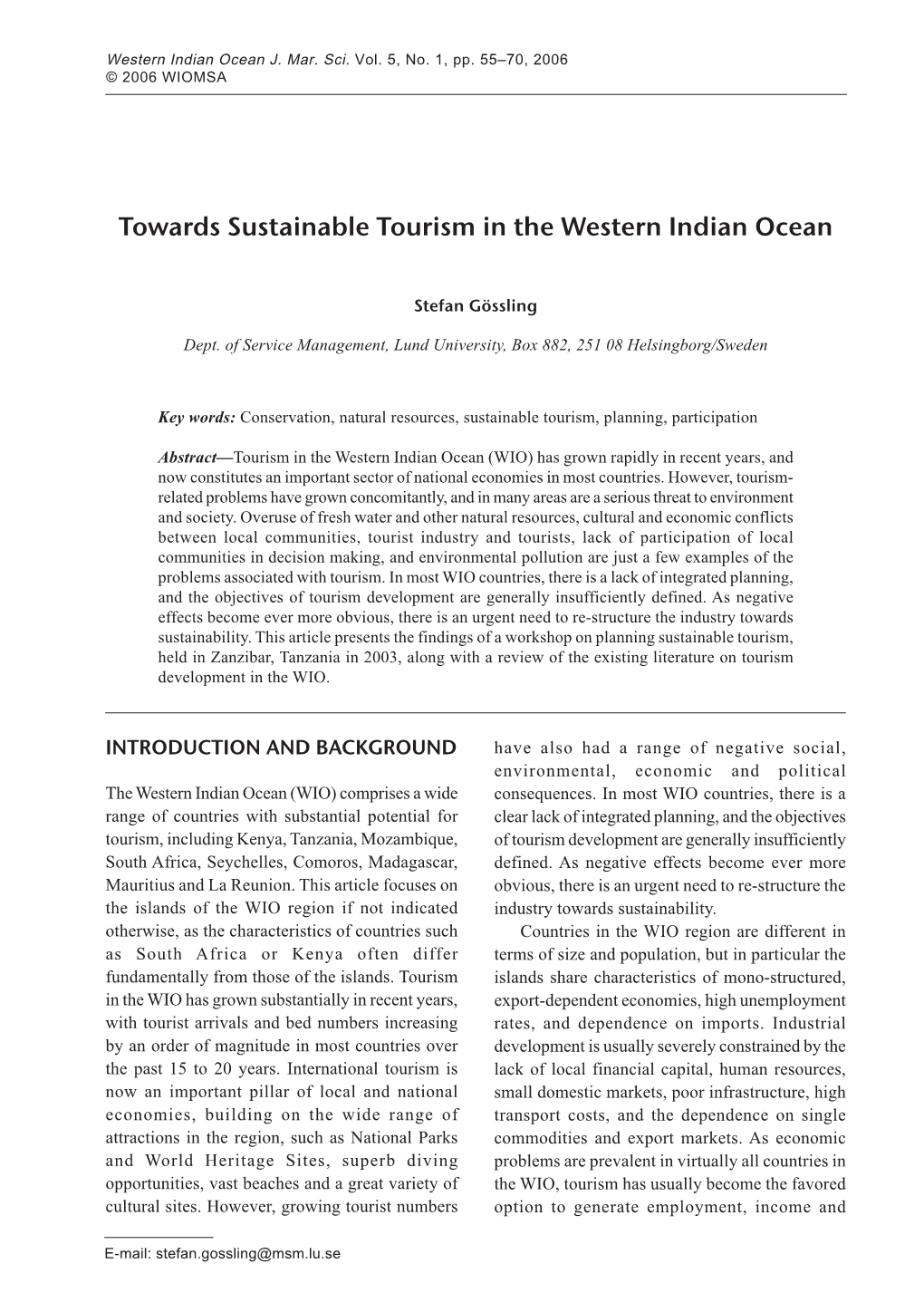 Towards Sustainable Tourism in the Western Indian Ocean