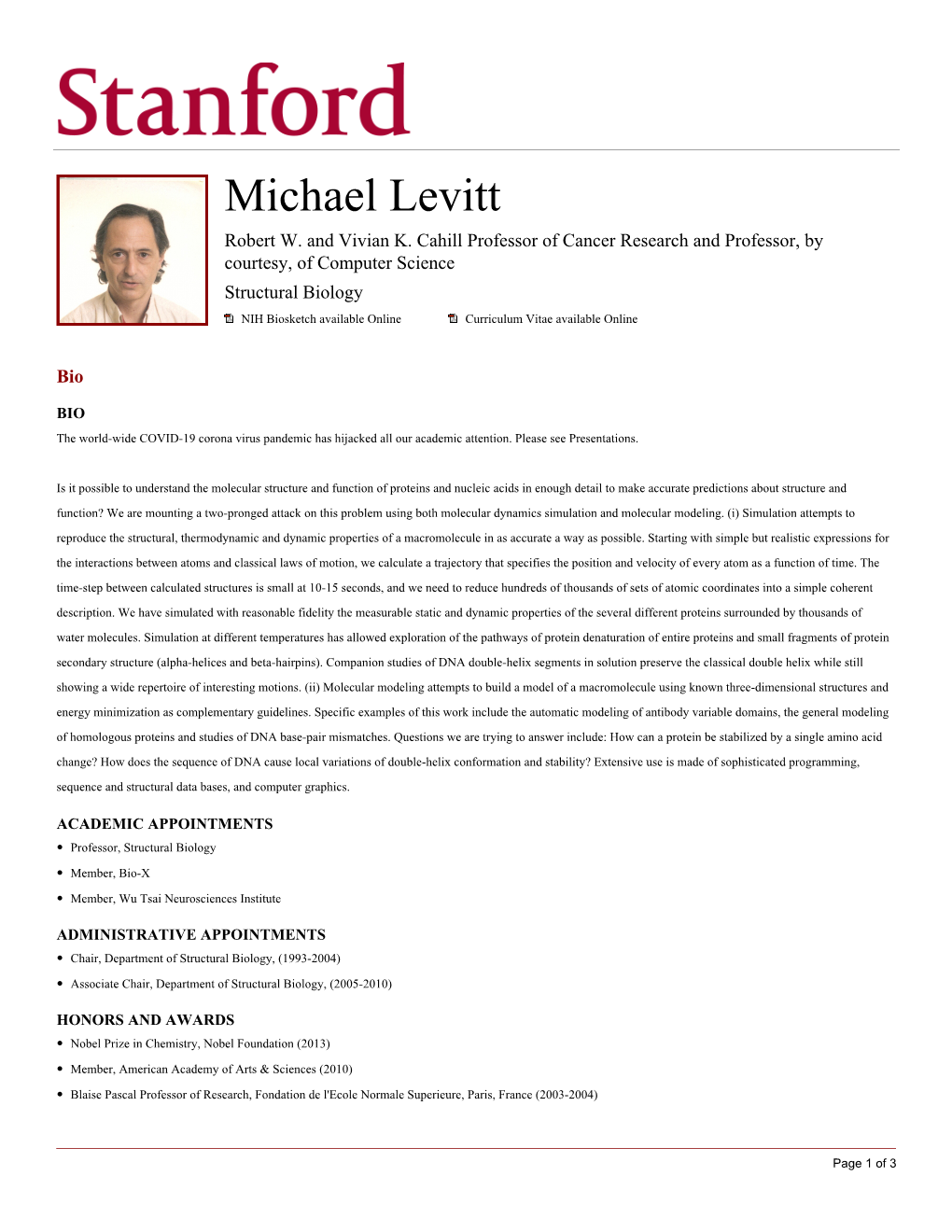 Michael Levitt Robert W