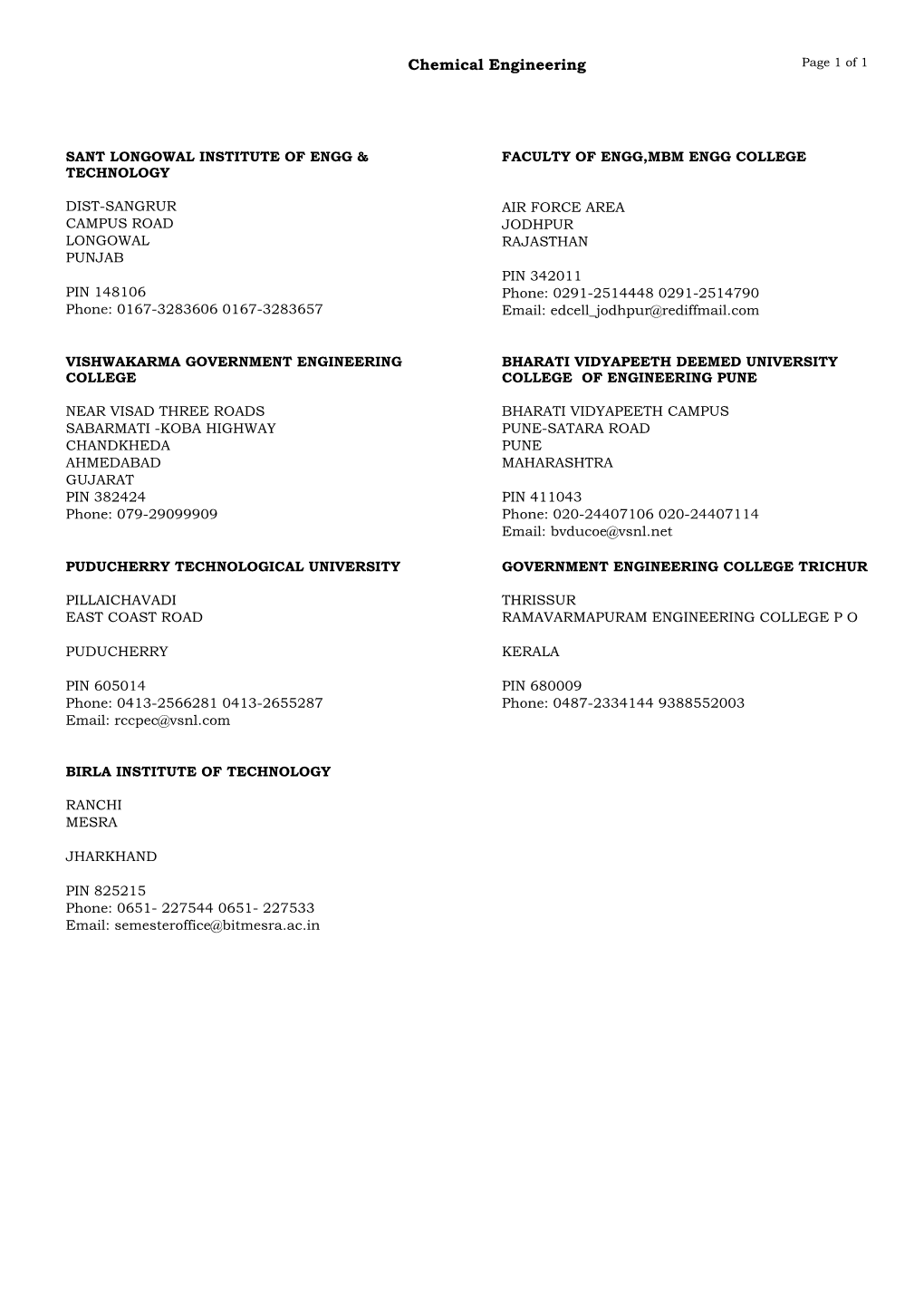 Chemical Engineering Page 1 of 1