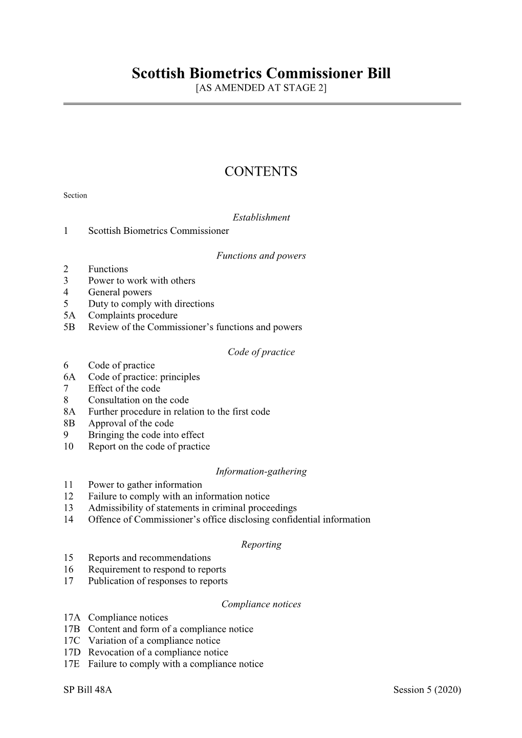 Scottish Biometrics Commissioner Bill [AS AMENDED at STAGE 2]