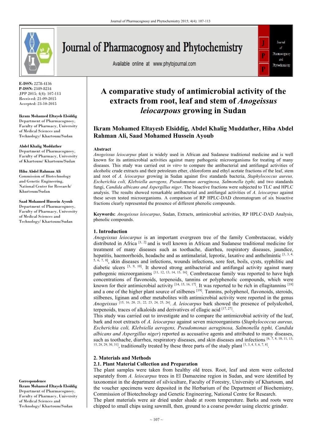 A Comparative Study of Antimicrobial Activity of the Extracts from Root, Leaf