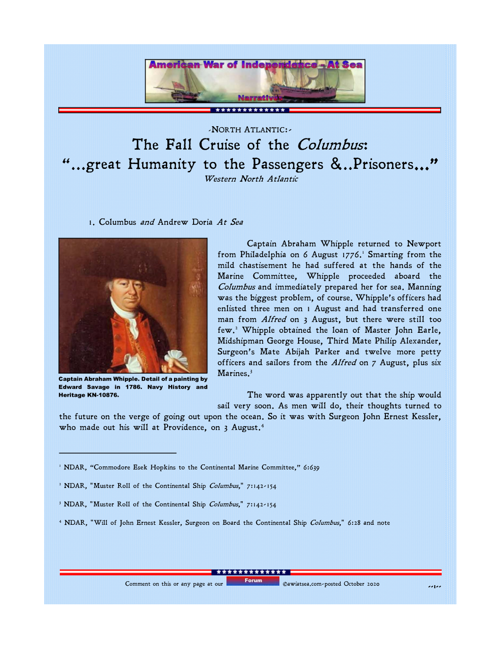 The Fall Cruise of the Columbus : “...Great Humanity to the Passengers & ...Prisoners ...” Western North Atlantic