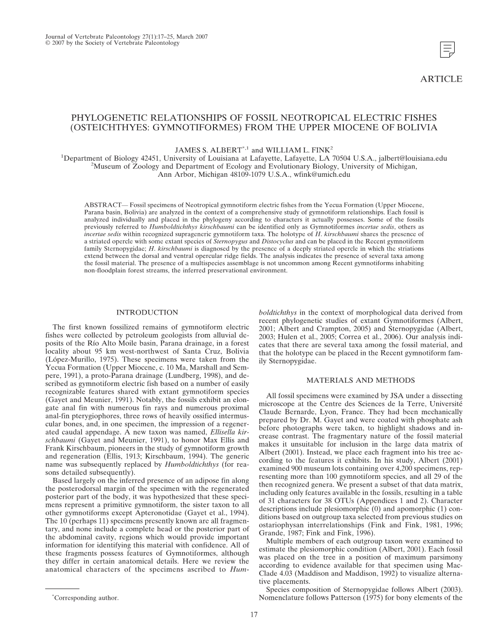 Article Phylogenetic Relationships of Fossil