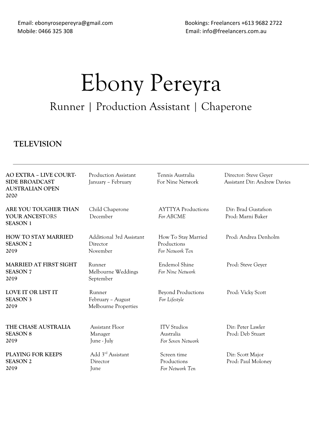 PEREYRA Ebony CV 2020