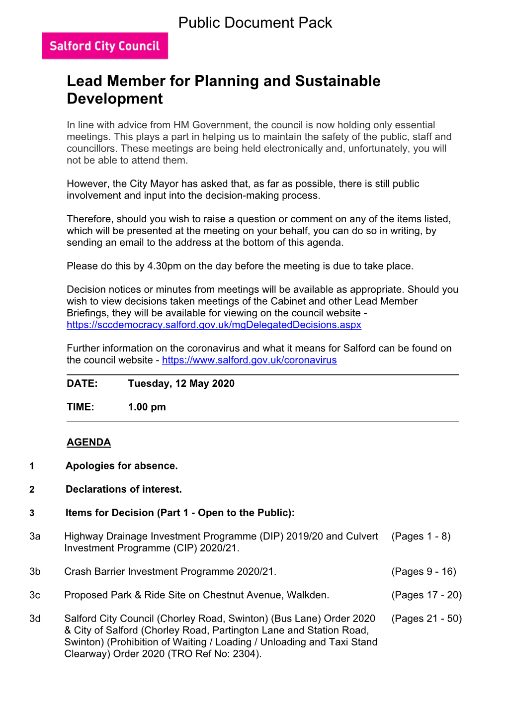 (Public Pack)Agenda Document for Lead Member for Planning And