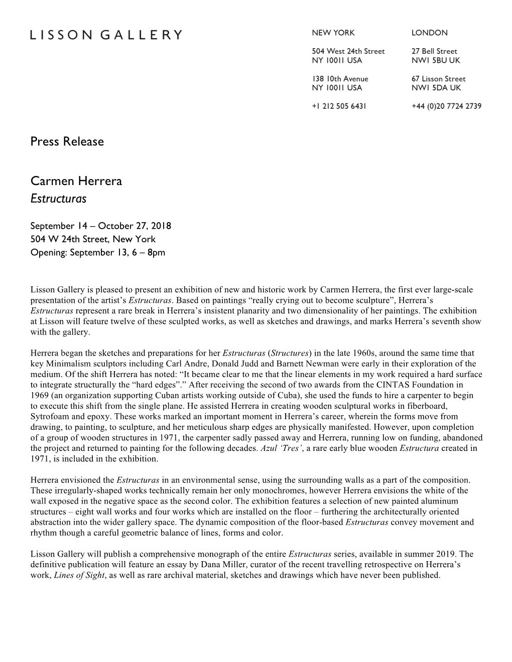 Press Release Carmen Herrera Estructuras