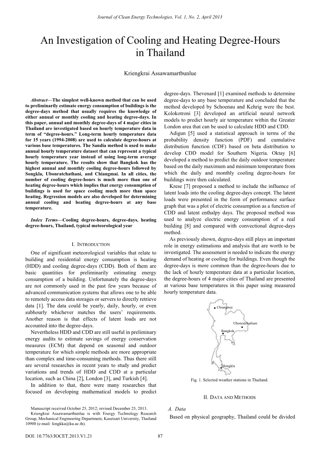 An Investigation of Cooling and Heating Degree-Hours in Thailand