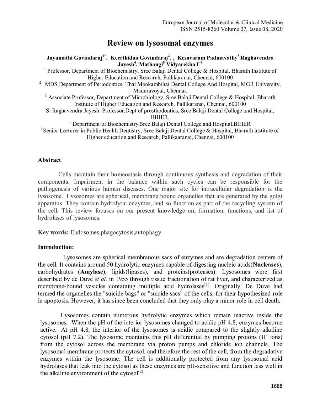 Review on Lysosomal Enzymes