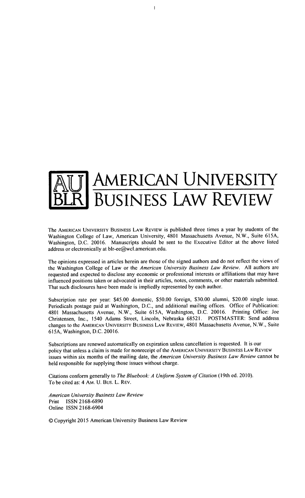U1 American University Blr Business Law Review