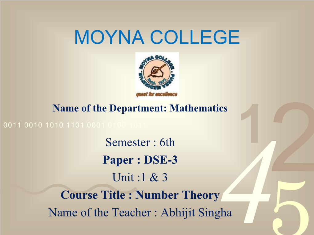 Name of the Department: Mathematics