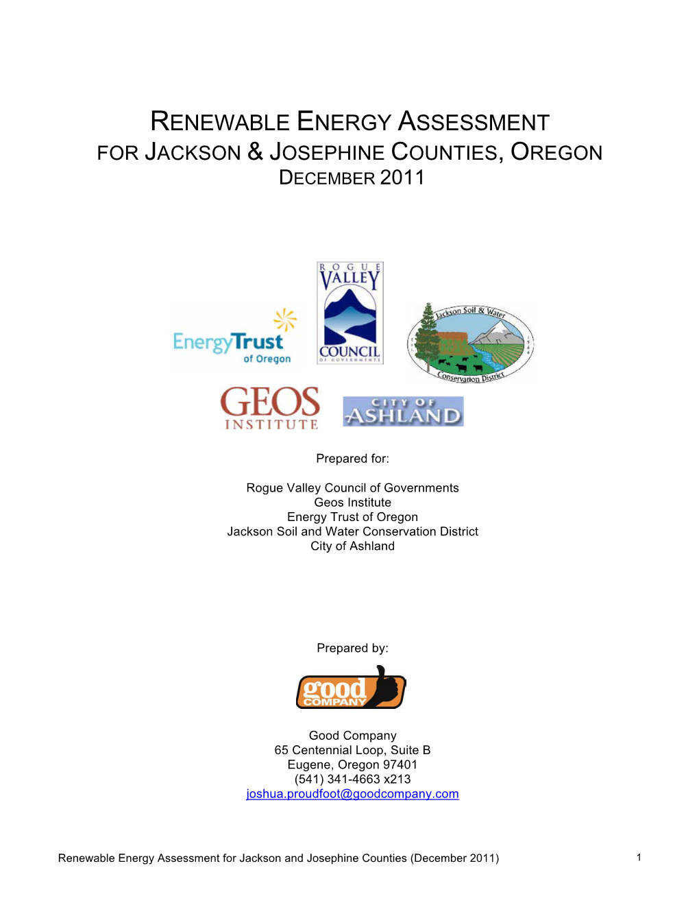 Renewable Energy Assessment for Jackson and Josephine Counties (December 2011) 1