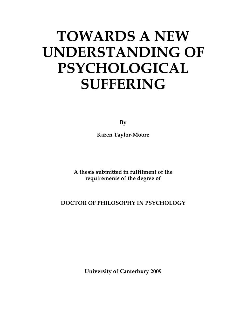 Towards a New Understanding of Psychological Suffering