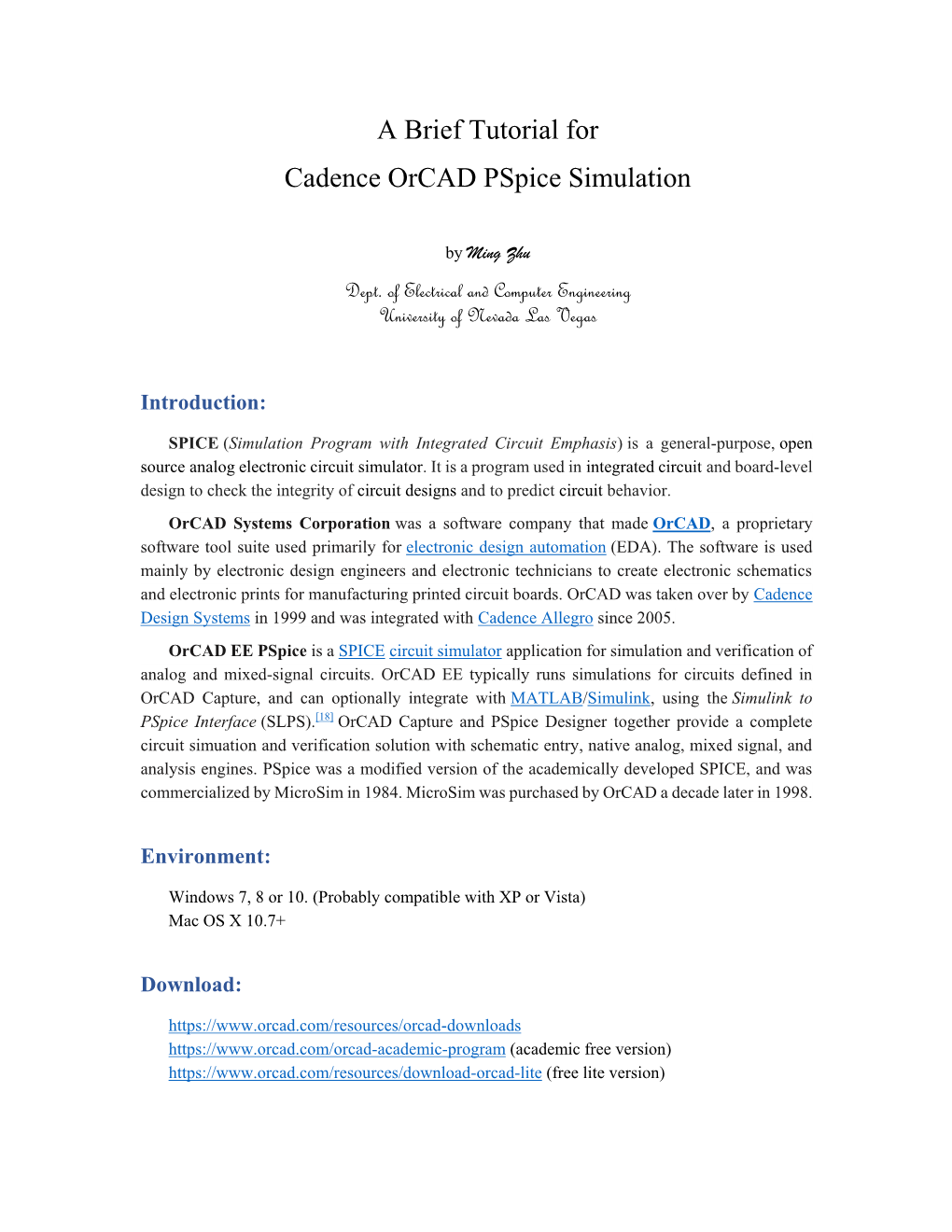 A Brief Tutorial for Cadence Orcad Pspice Simulation