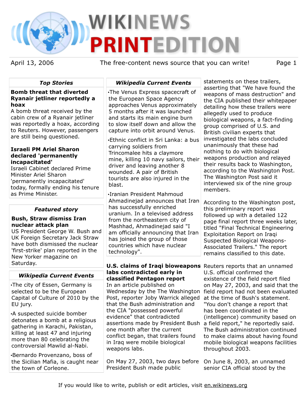 April 13, 2006 the Free-Content News Source That You Can Write! Page 1