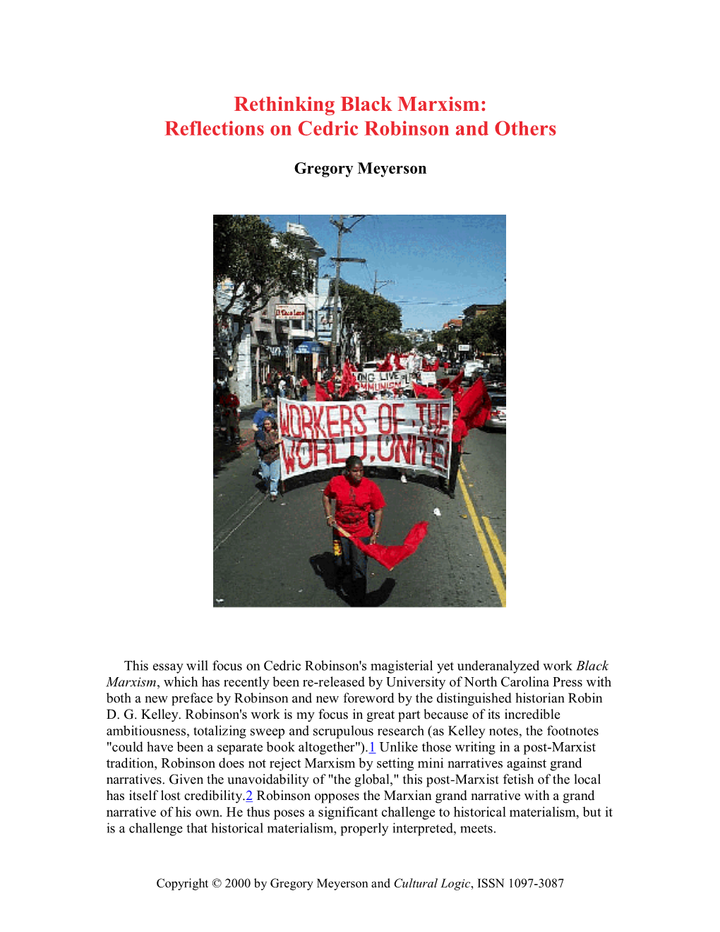 Rethinking Black Marxism: Reflections on Cedric Robinson and Others