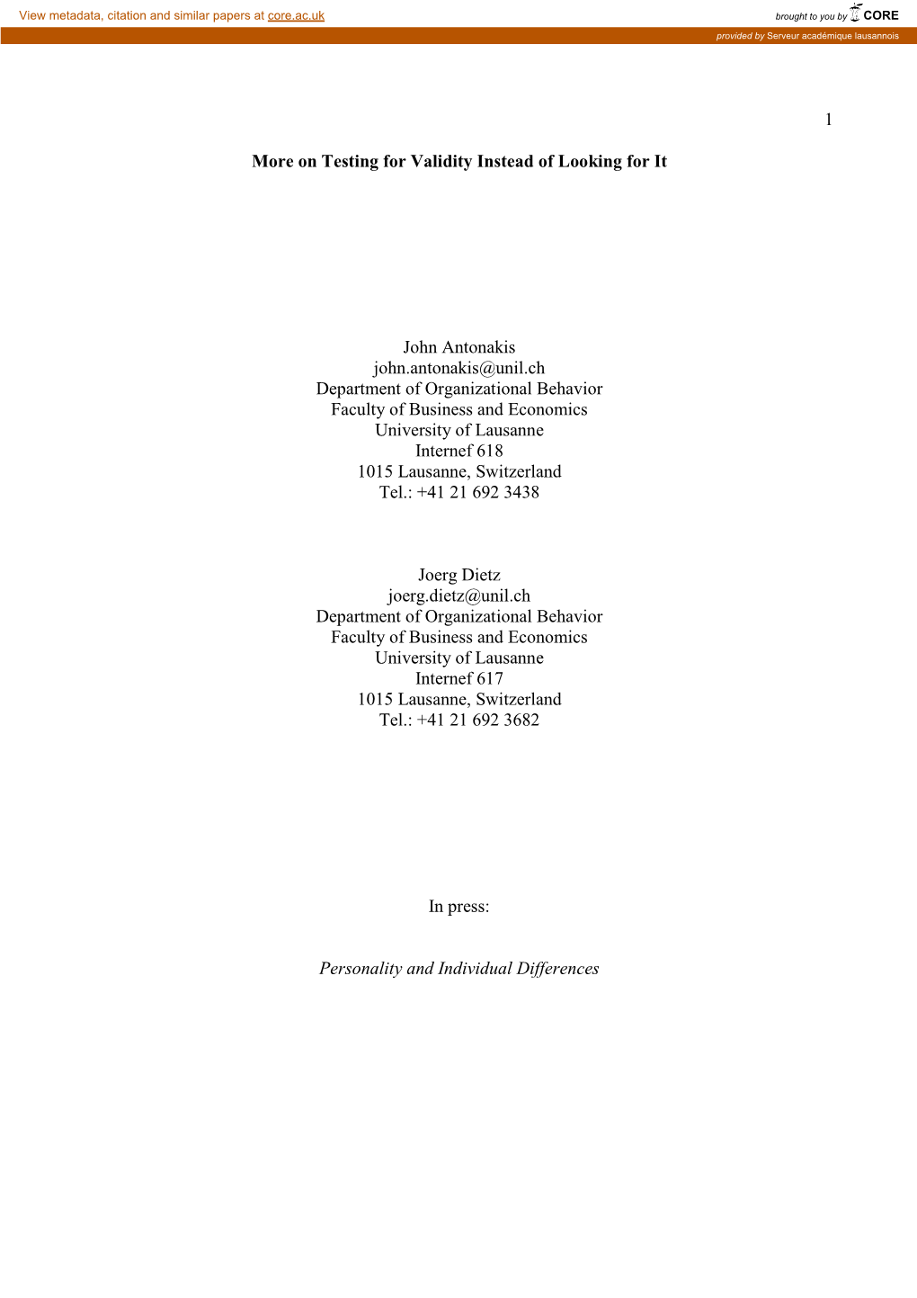 1 More on Testing for Validity Instead of Looking for It John Antonakis