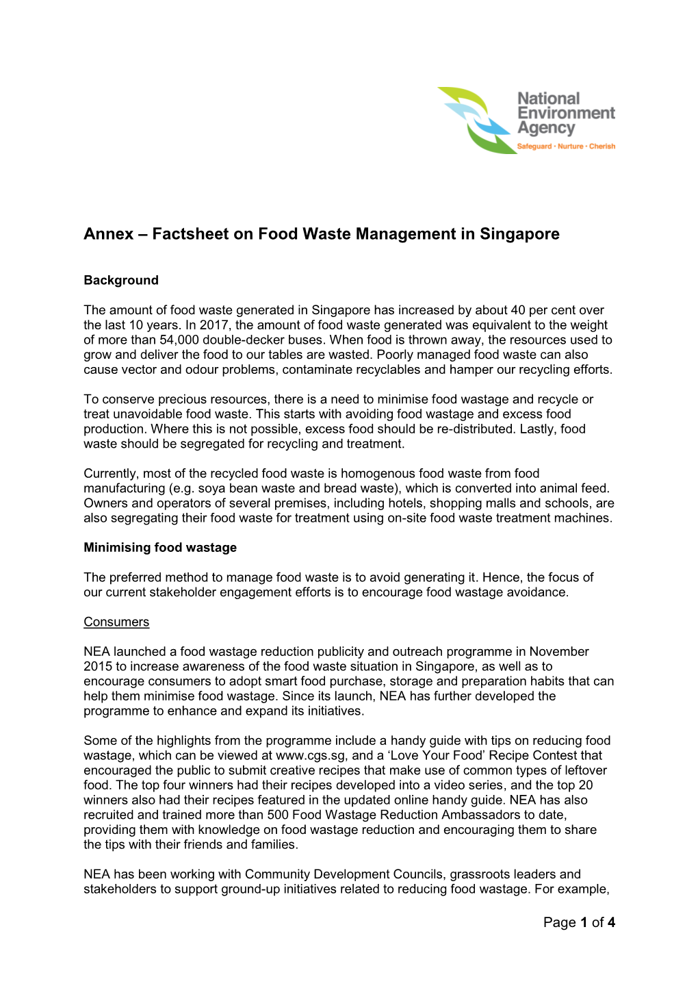 Annex – Factsheet on Food Waste Management in Singapore