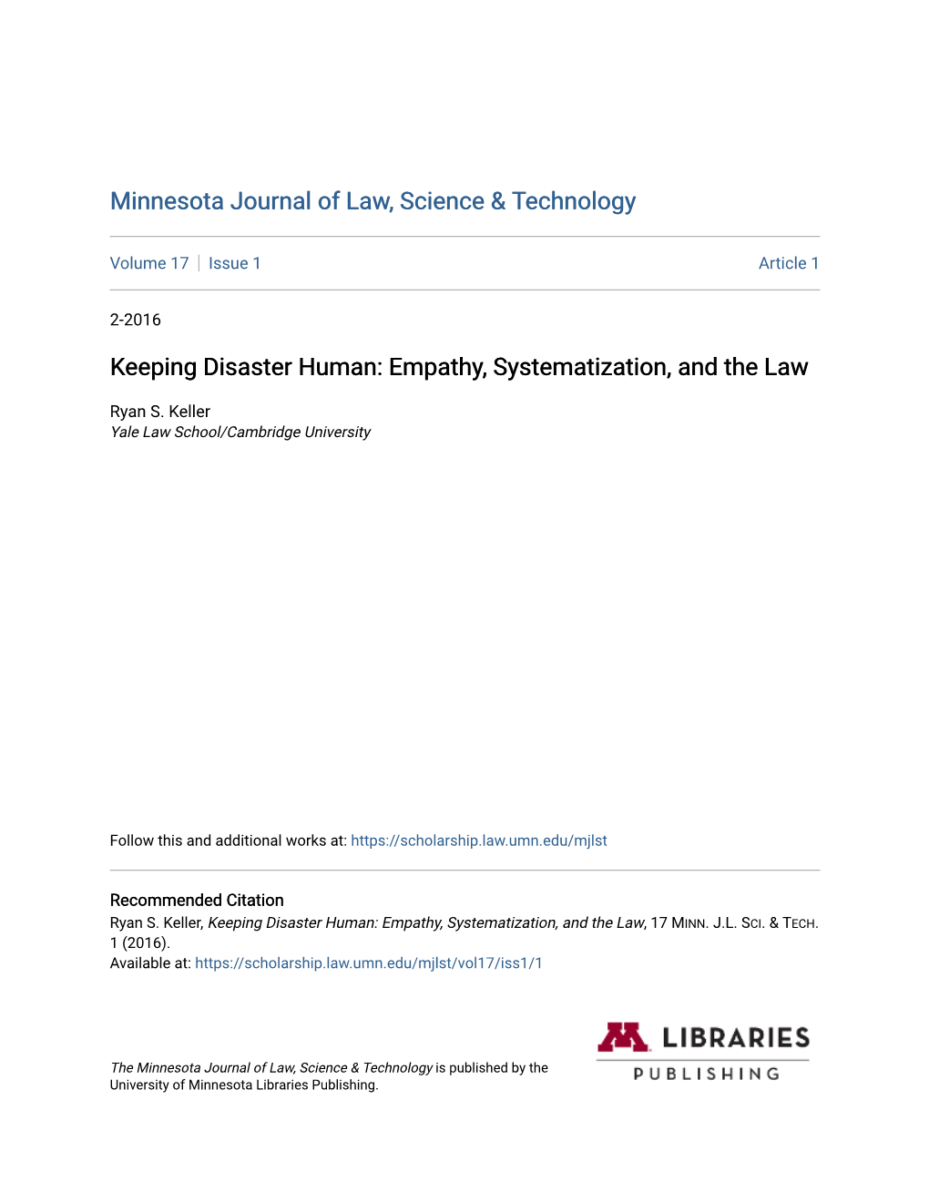 Keeping Disaster Human: Empathy, Systematization, and the Law