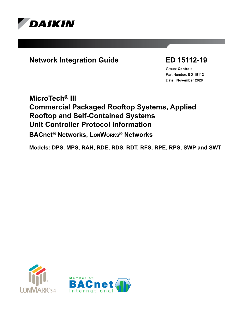 ED 15112-19 Group: Controls Part Number: ED 15112 Date: November 2020