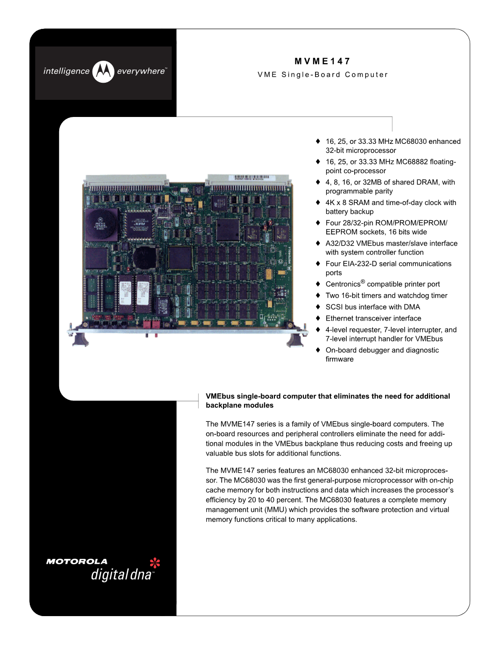 MVME147 VME Single-Board Computer Data Sheet