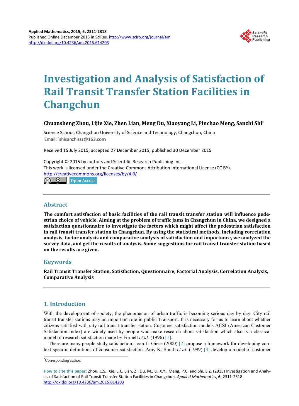 Investigation and Analysis of Satisfaction of Rail Transit Transfer Station Facilities in Changchun