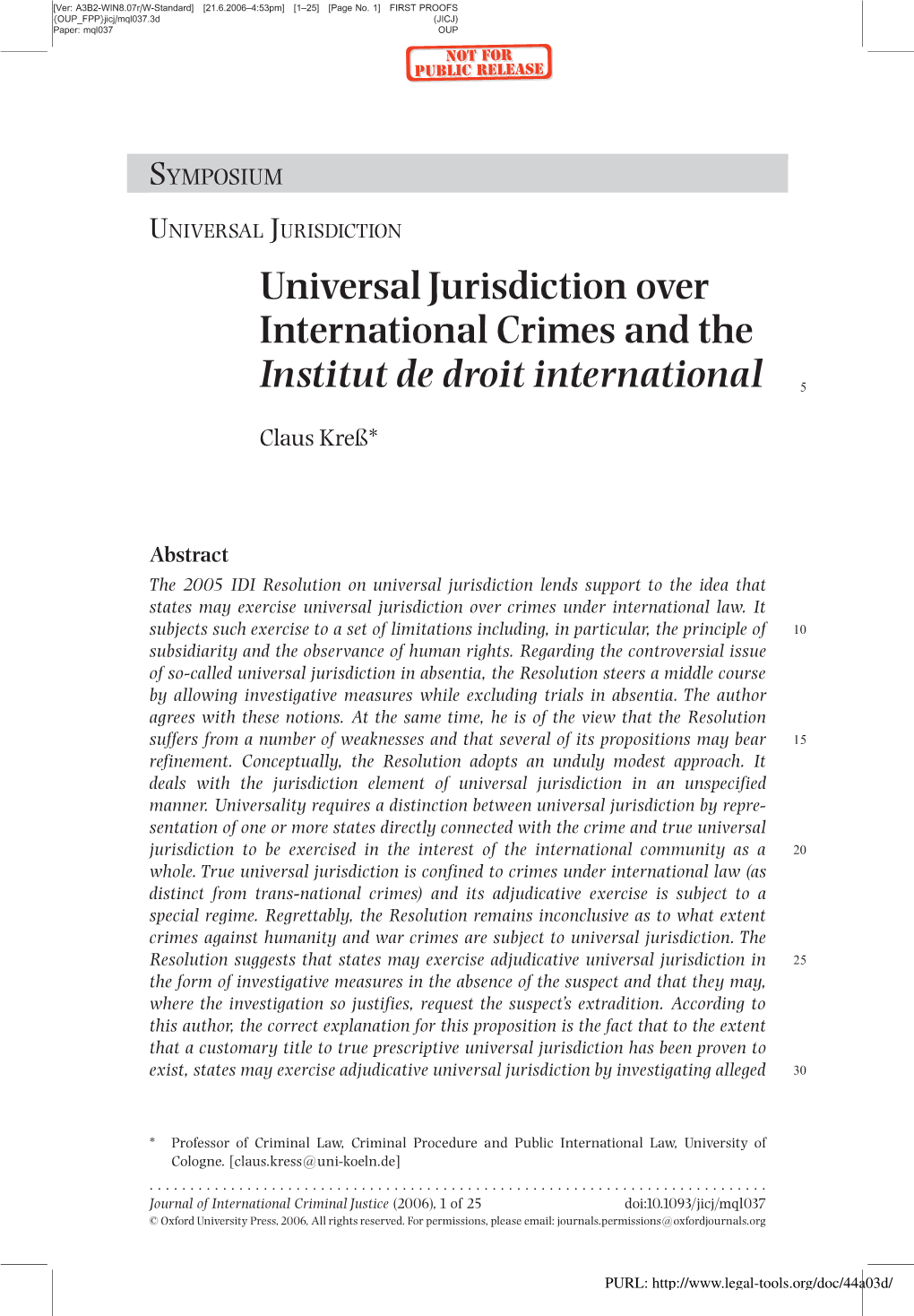 Universal Jurisdiction Over International Crimes and the Institut