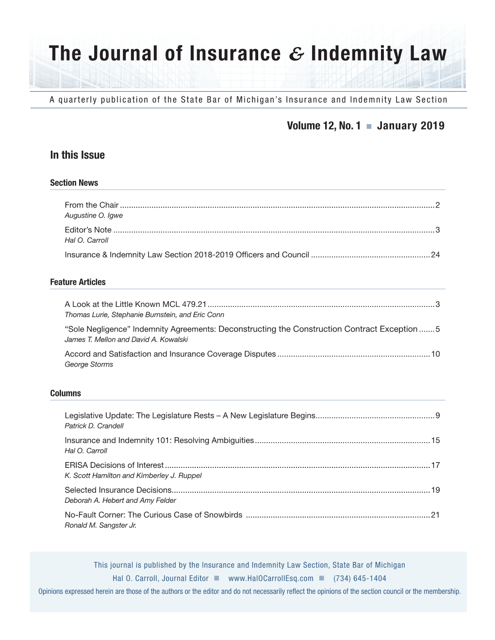 The Journal of Insurance & Indemnity Law | January 2019