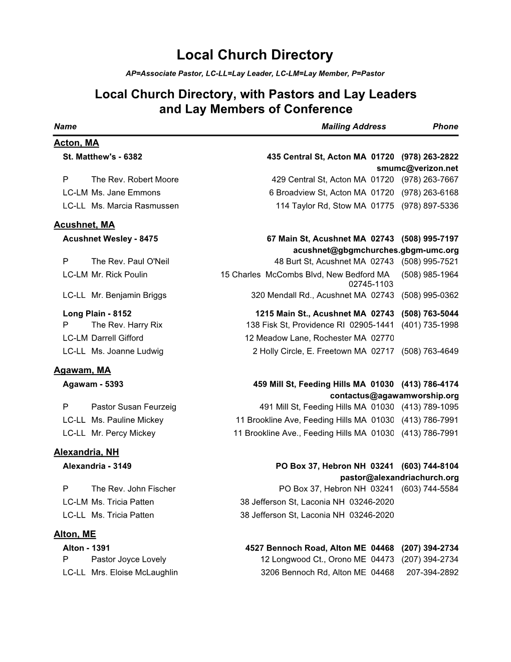 Local Church Directory