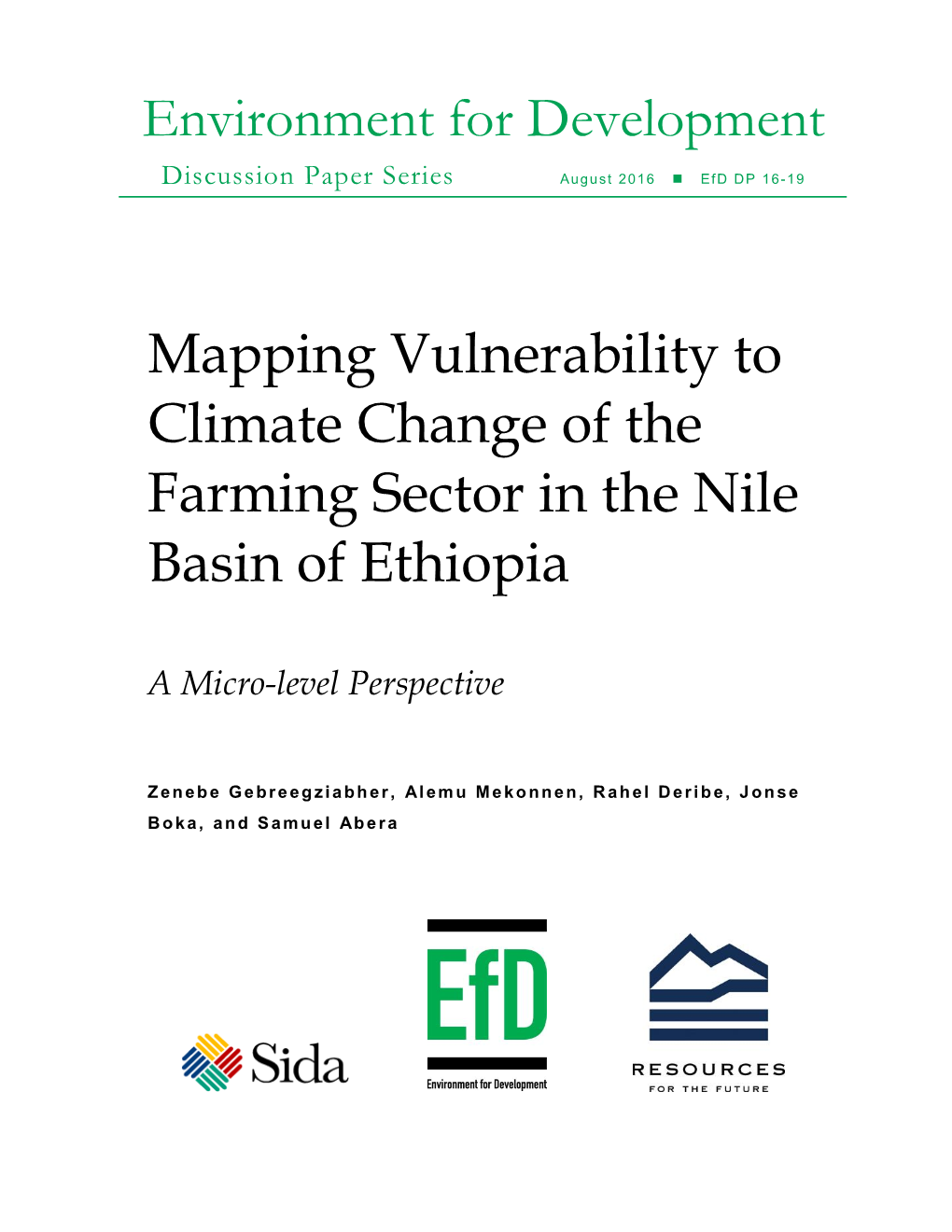 Mapping Vulnerability to Climate Change of the Farming Sector in the Nile Basin of Ethiopia