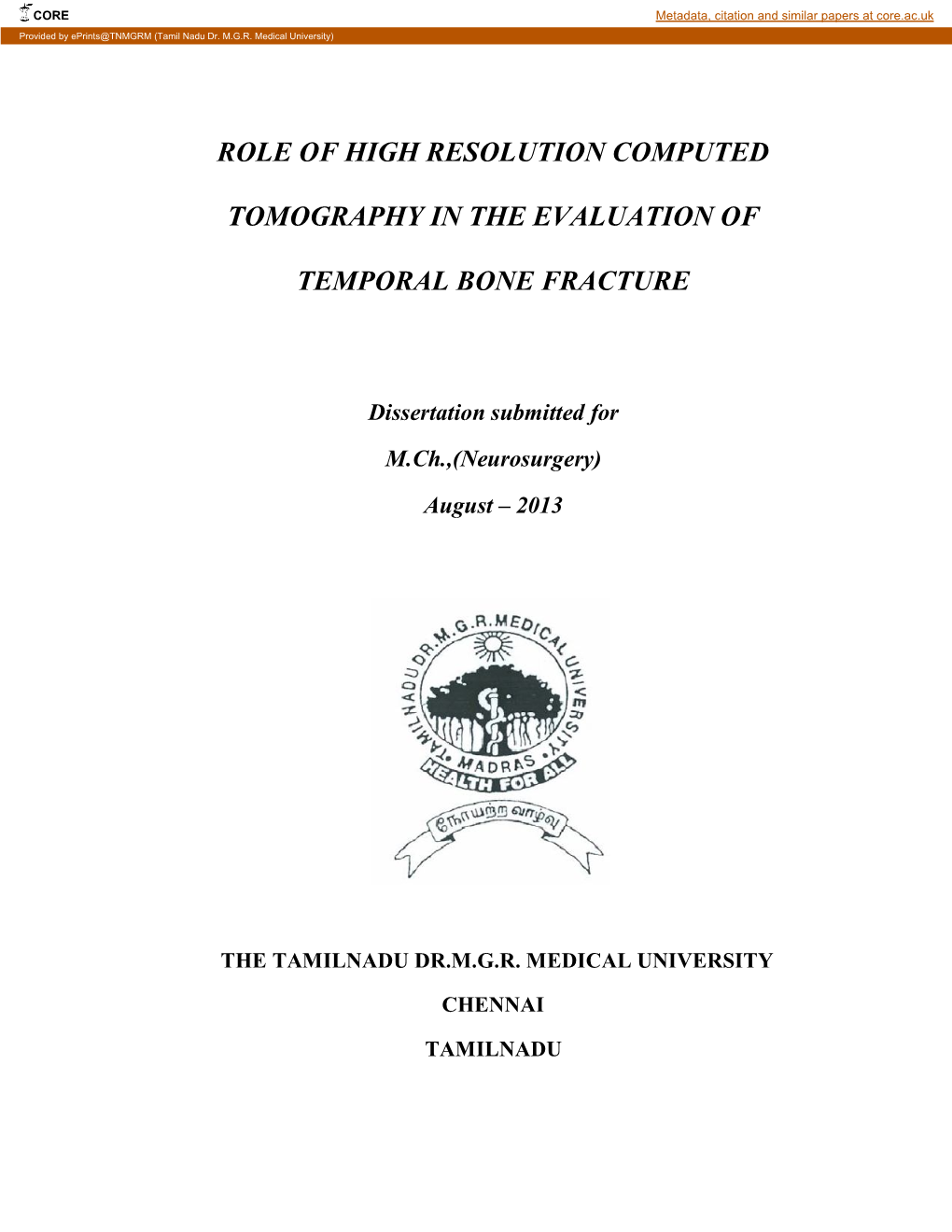 Role of High Resolution Computed Tomography In