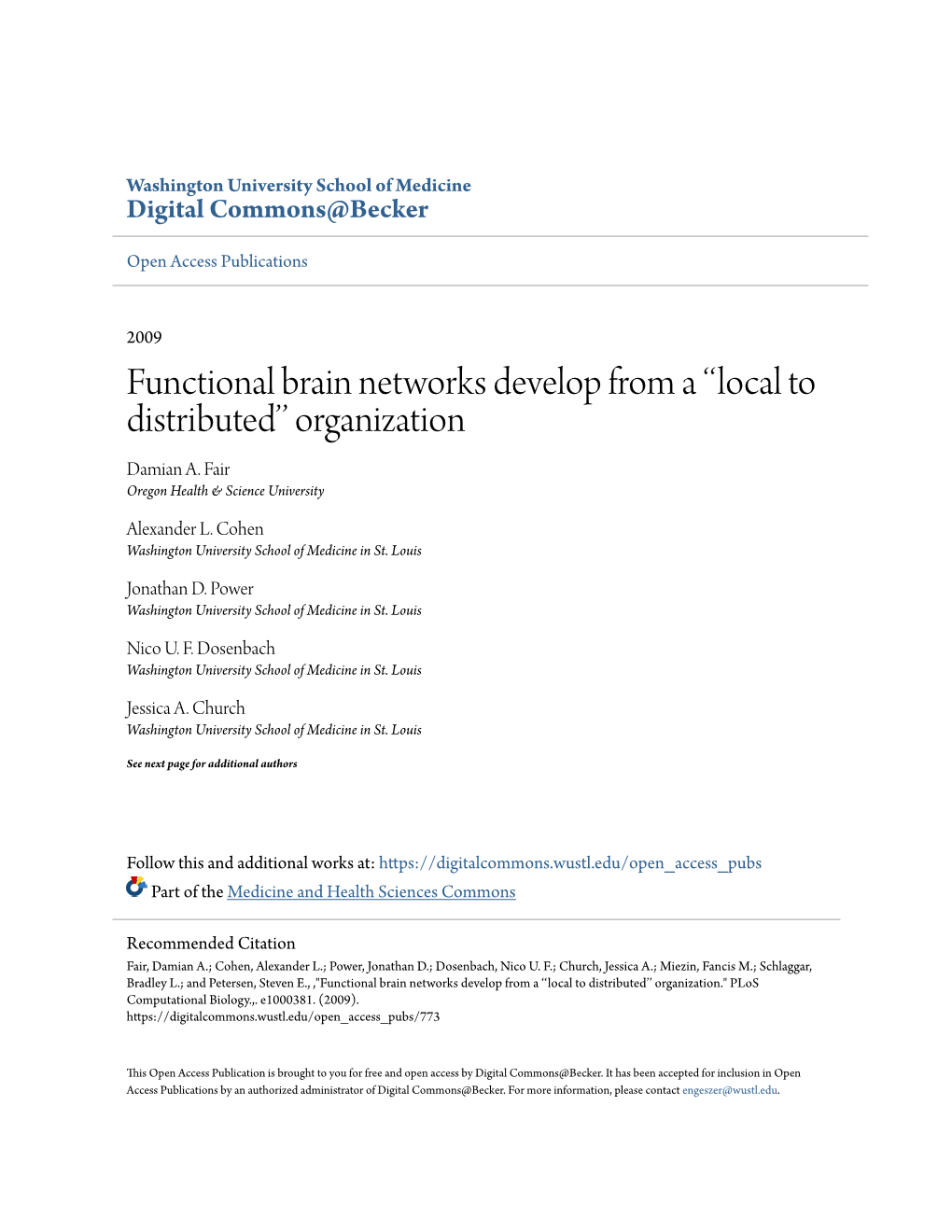 Functional Brain Networks Develop from a Â•Ÿâ•Ÿlocal to Distributedâ