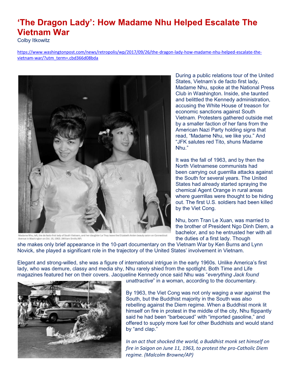 'The Dragon Lady': How Madame Nhu Helped