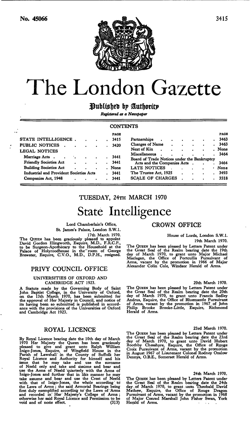 The London Gazette 6? Registered at a Newspaper