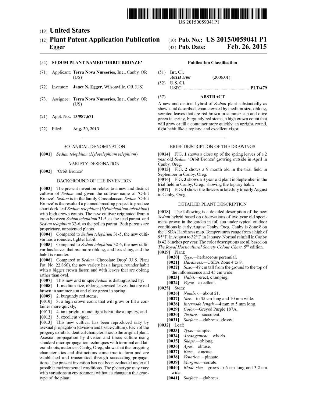 (12) Plant Patent Application Publication (10) Pub