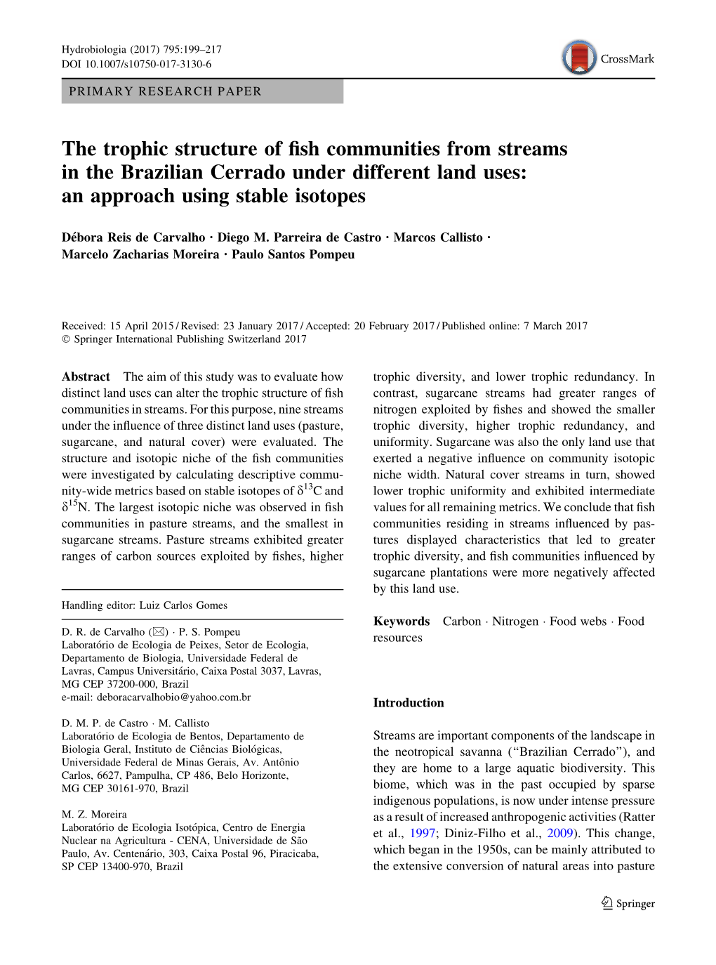 The Trophic Structure of Fish Communities from Streams