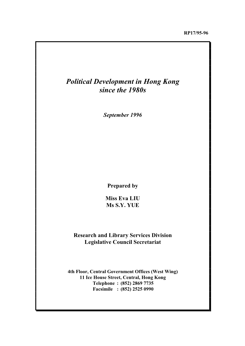 Political Development in Hong Kong Since the 1980S