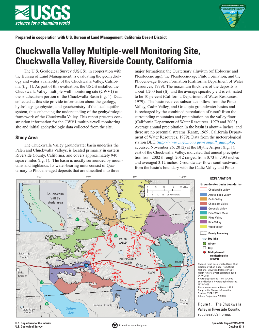 Chuckwalla Valley Multiple-Well Monitoring Site, Chuckwalla Valley, Riverside County, California the U.S