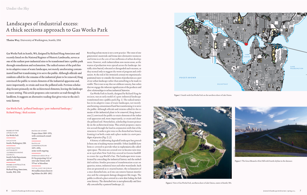 Landscapes of Industrial Excess: a Thick Sections Approach to Gas Works Park