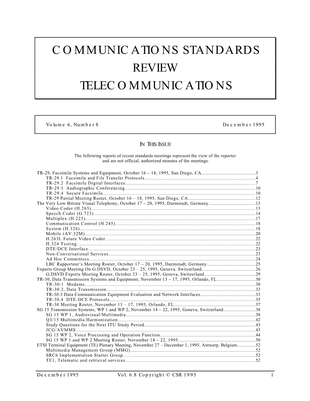 Communications Standards Review Telecommunications