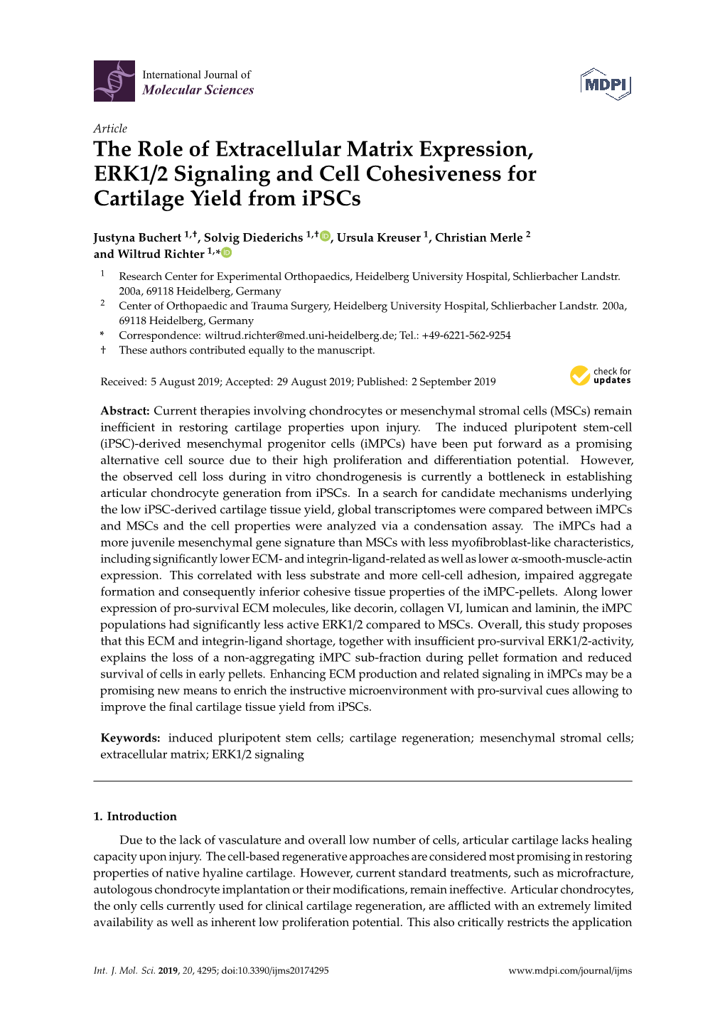 The Role of Extracellular Matrix Expression, ERK1/2 Signaling and Cell Cohesiveness for Cartilage Yield from Ipscs