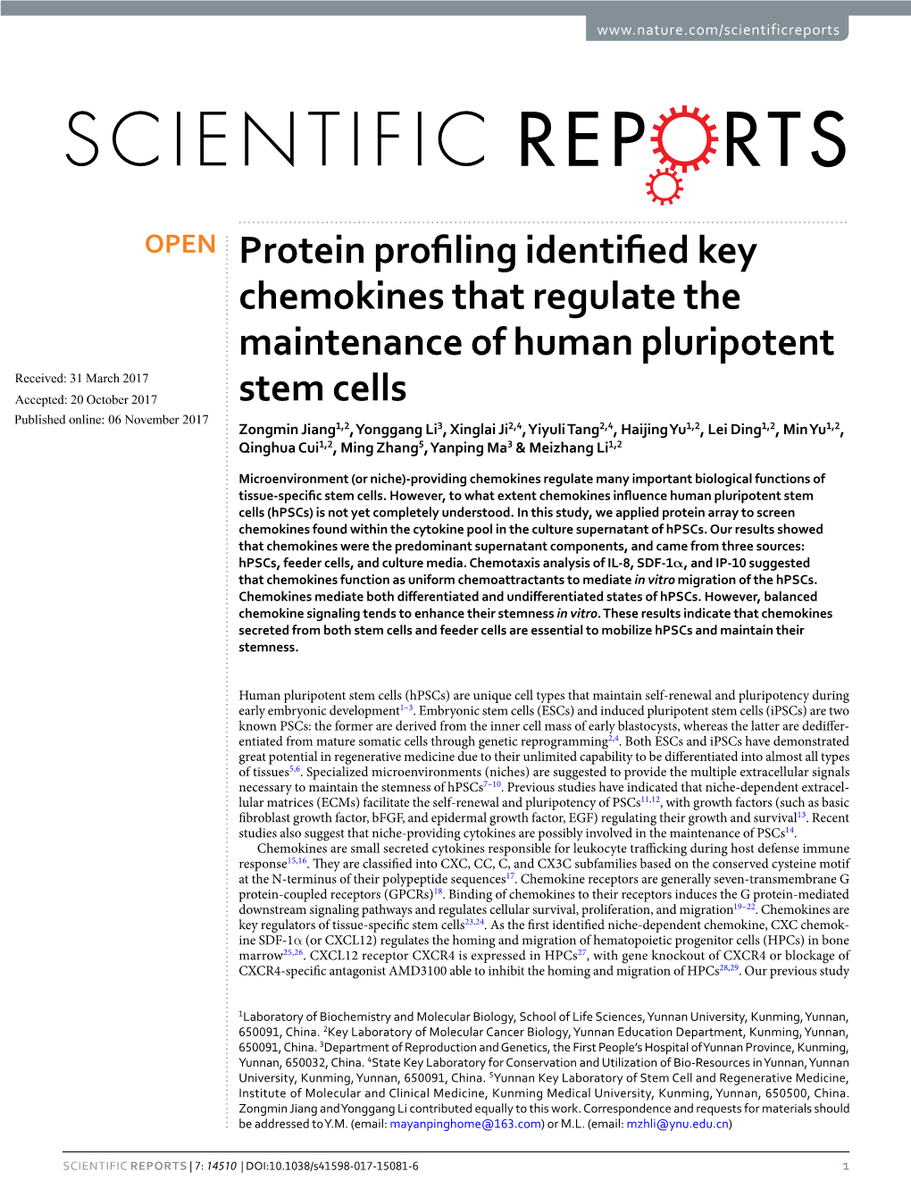 Protein Profiling Identified Key Chemokines That Regulate The