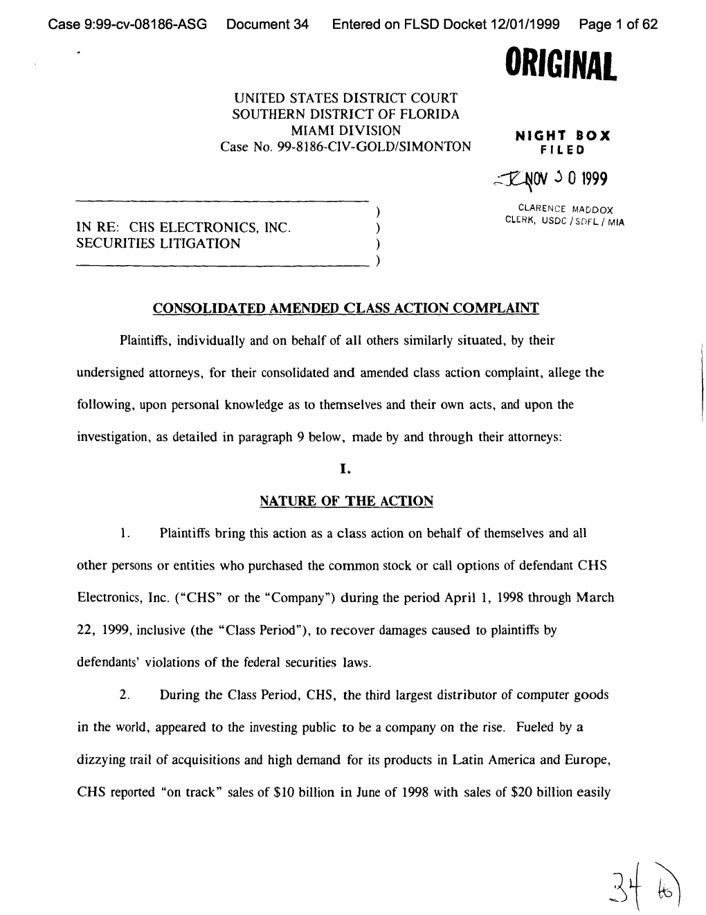 Jim A. Darby, Et Al. V. CHS Electronics, Inc., Et Al. 99-CV-8186-Consolidated Amended Class Action Complaint