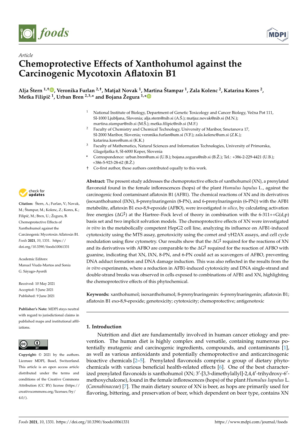 Chemoprotective Effects of Xanthohumol Against the Carcinogenic Mycotoxin Aﬂatoxin B1