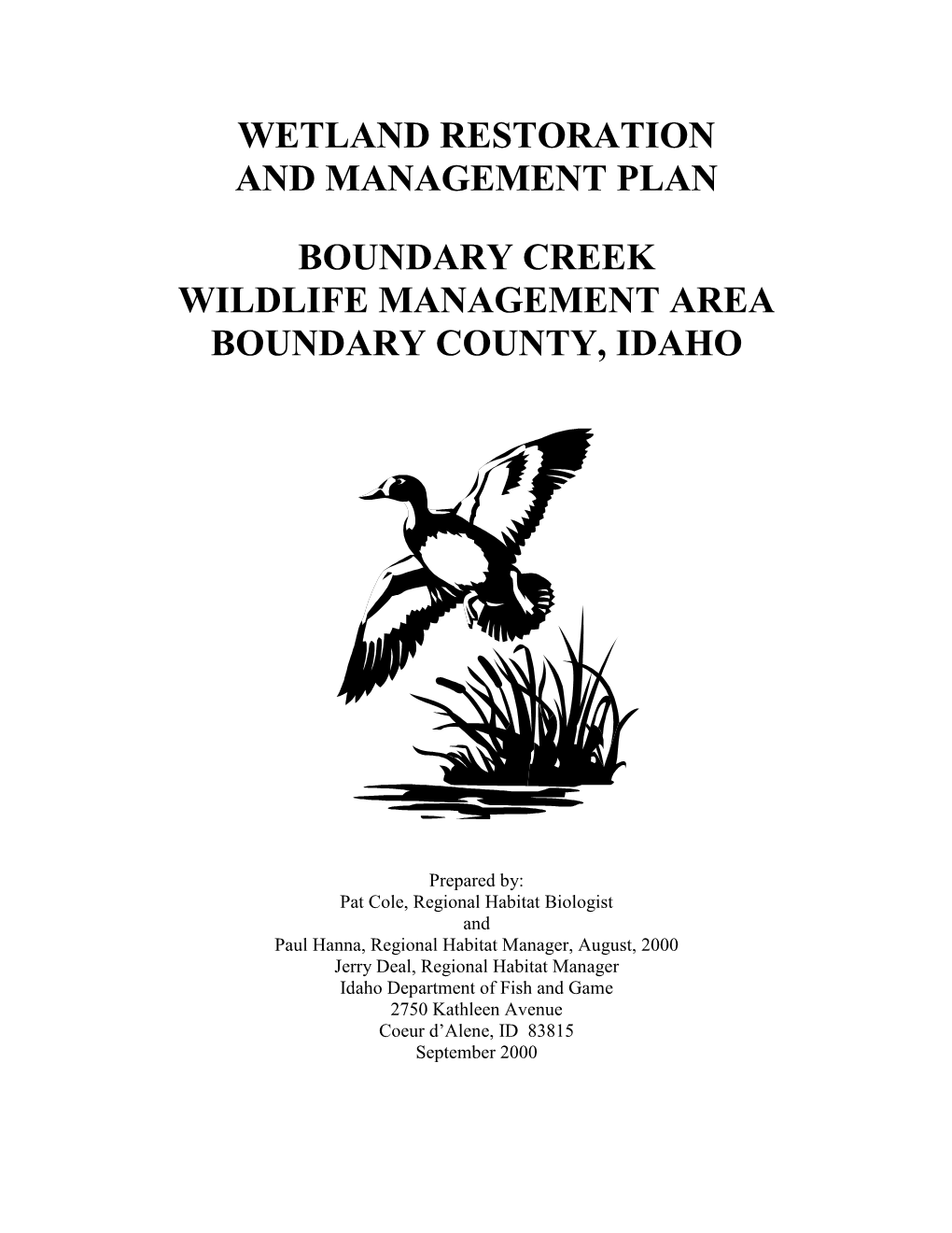 Wetland Restoration and Management Plan