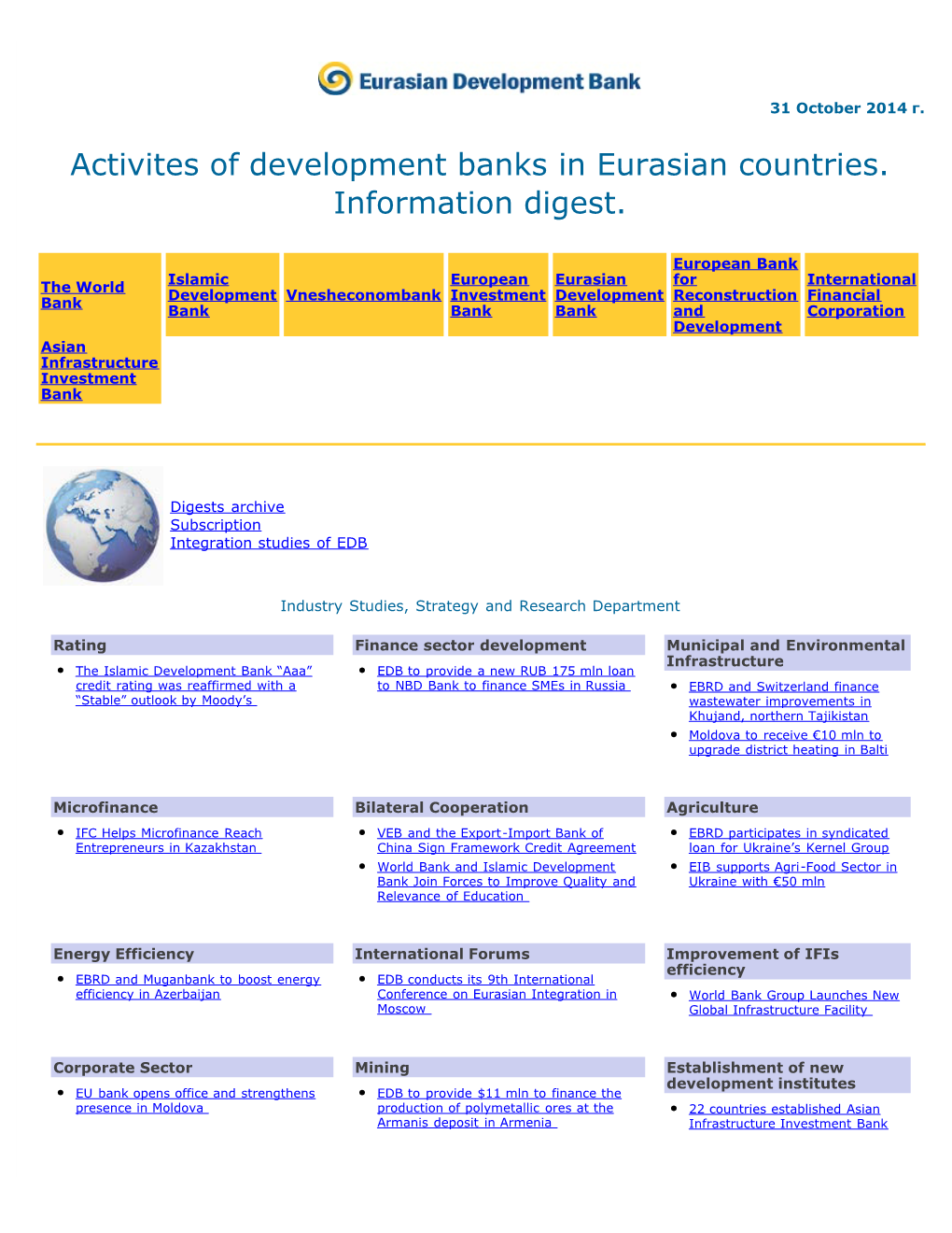 Information Digest on 31 October 2014